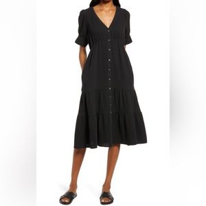 Madewell Lightspun Tiered Button Front Midi Dress